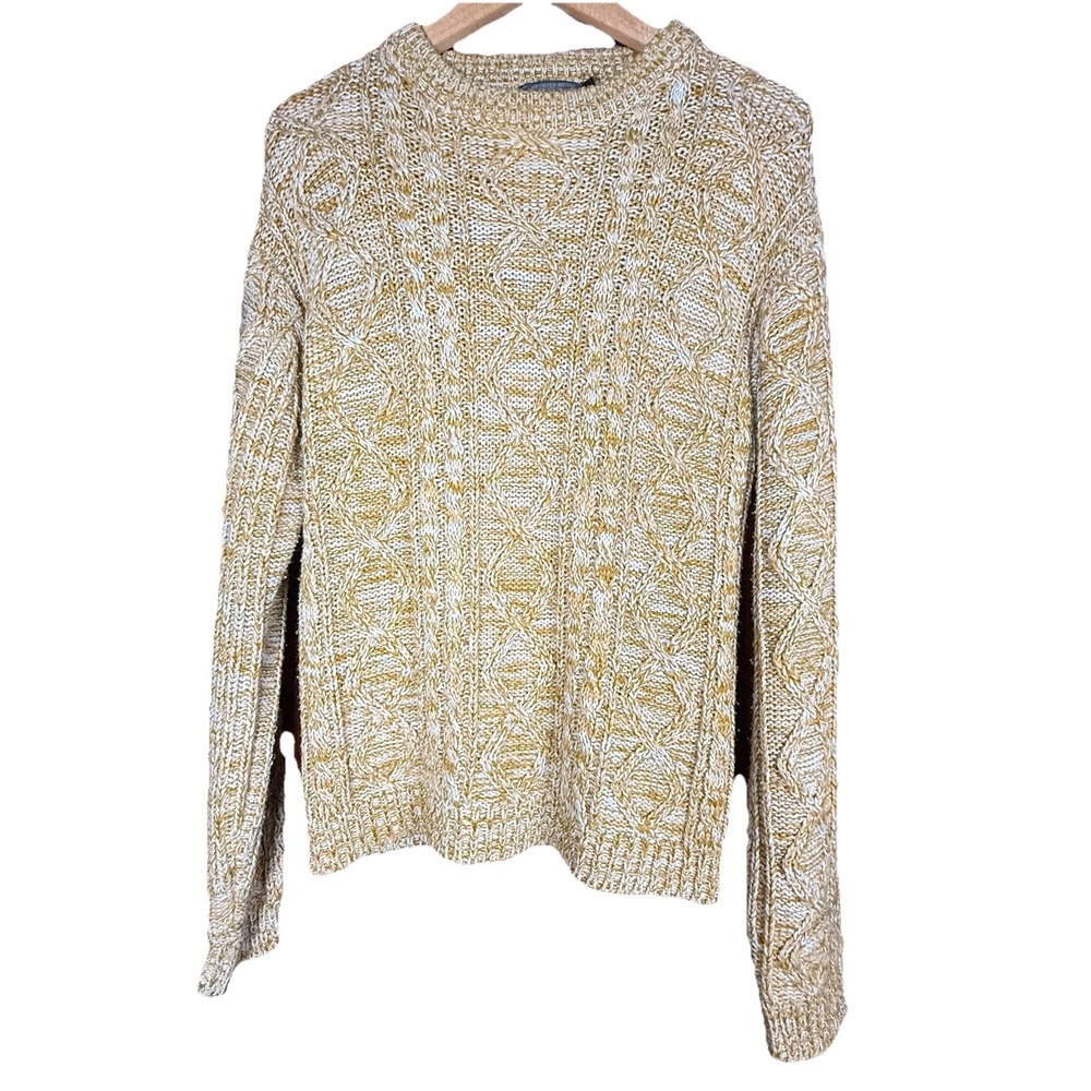 Vintage Campus Gold Heather Cable Knit sweater Size M Acrylic Wool Feel